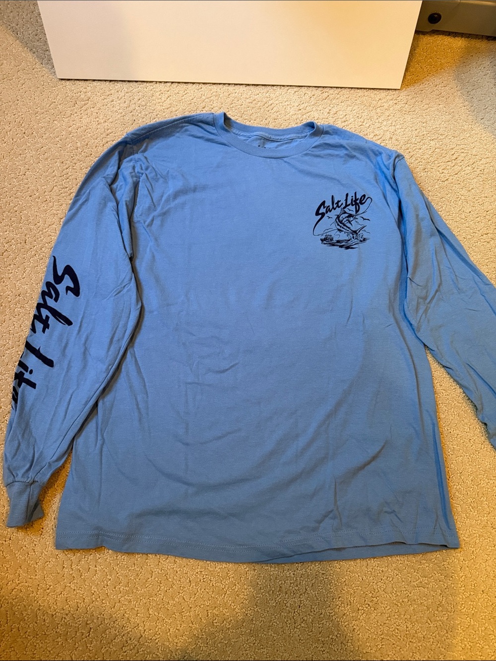 Salt Life Long Sleeve Tee in Sky Blue with Navy Print